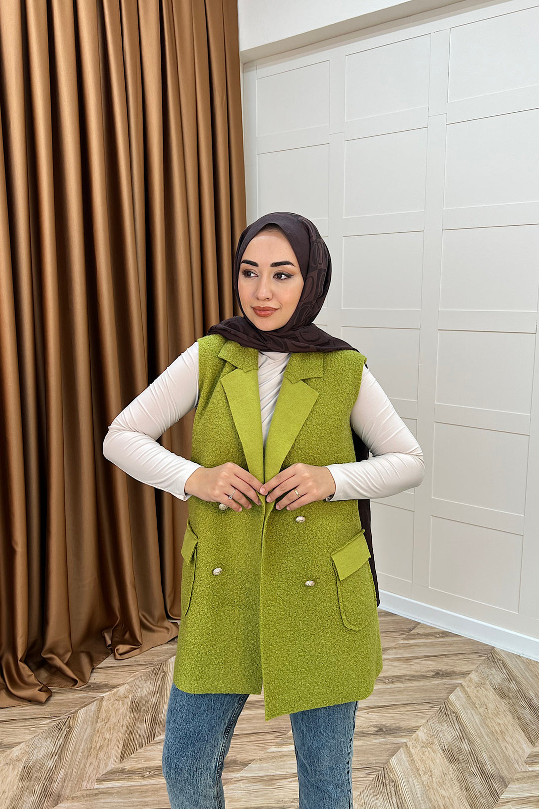 Maya Kısa Yelek Yağ Yeşili 7889-YAGYESILI