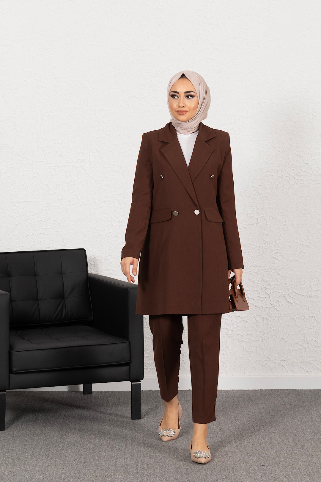 Blazer Ceketli İkili Kahve Takım 0393-KAHVE