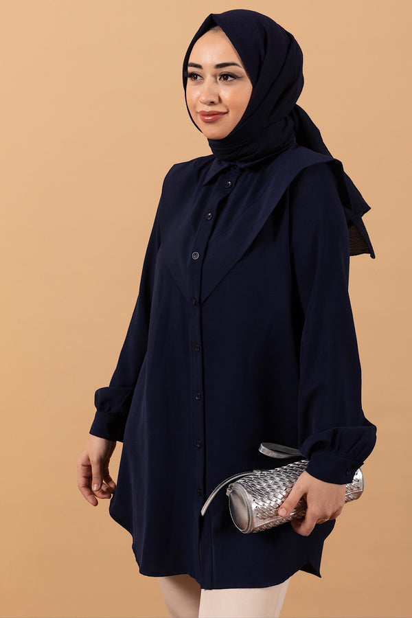 Yakası Allerli Linda Gömlek Lacivert 01697-LACIVERT
