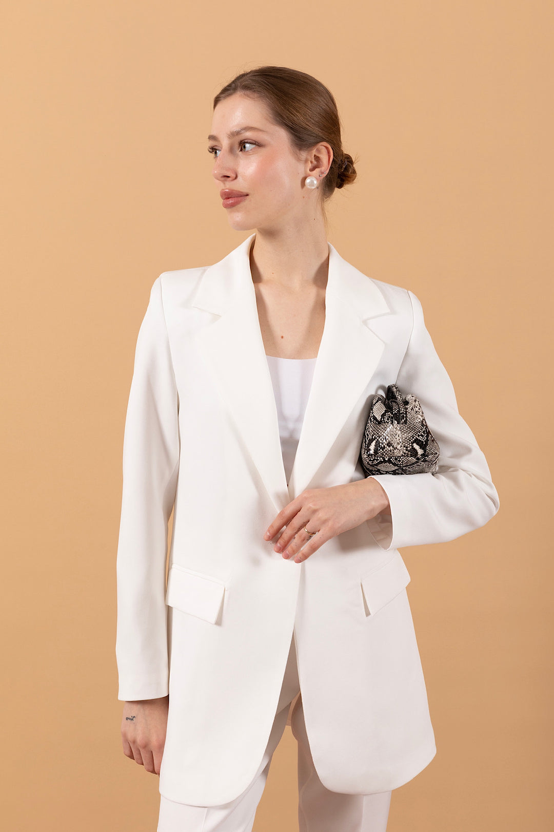 Tek Düğmeli Ceket Takım Beyaz 6195-BEYAZ