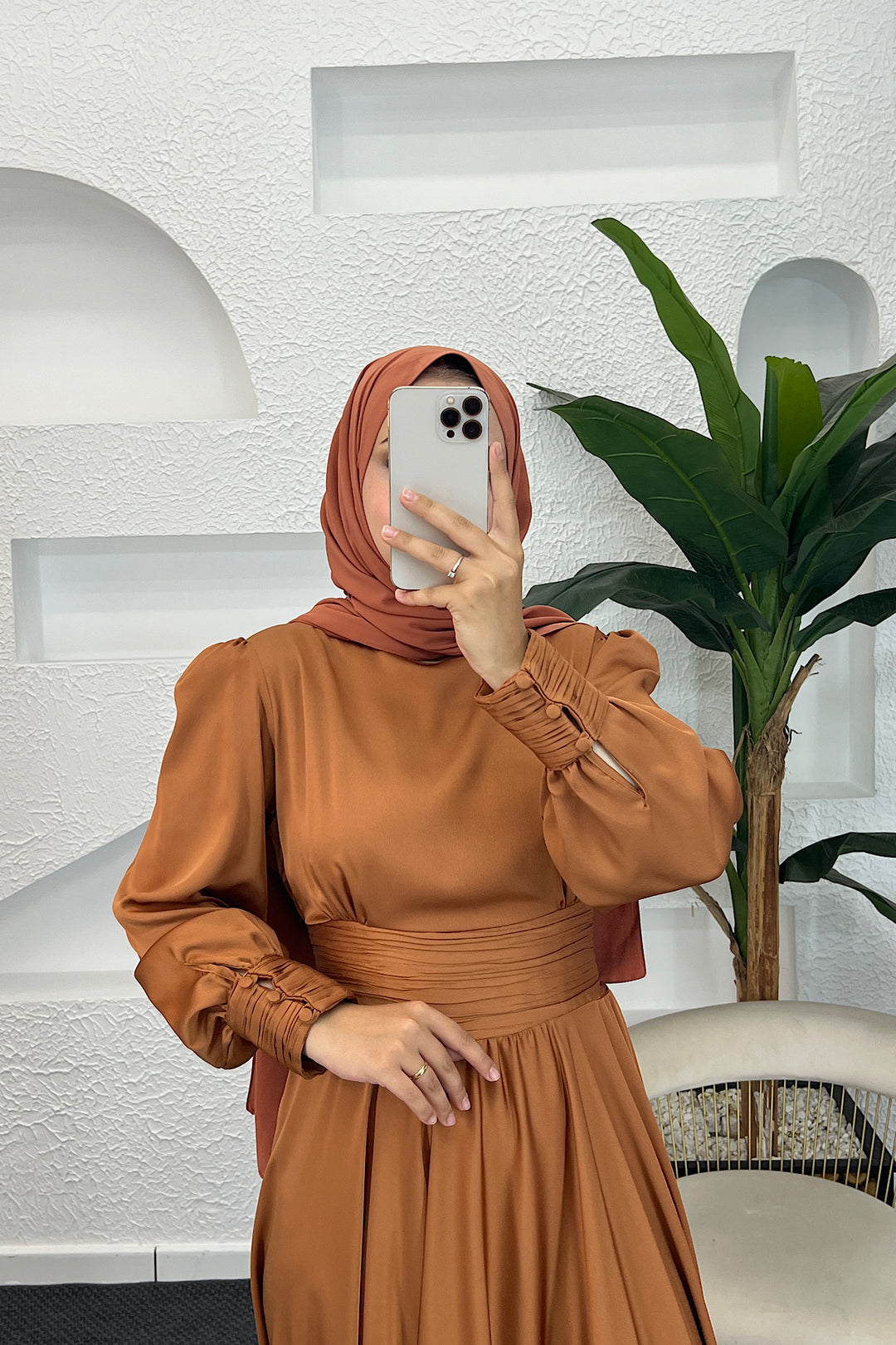 Beli Piliseli Saten Abiye Taba 04340-TABA