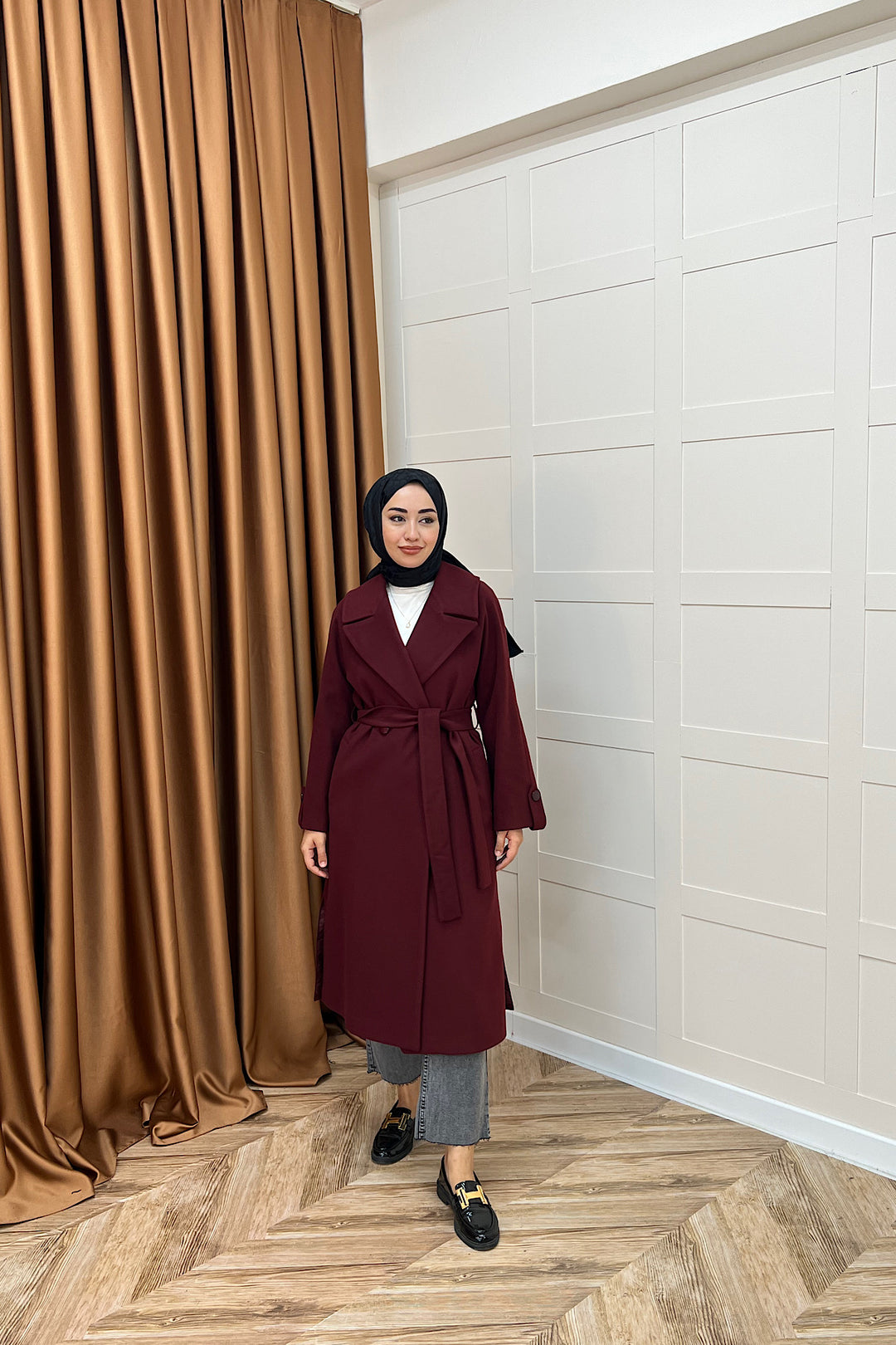 Martina Yırtmaçlı Kaban Bordo 5508-BORDO