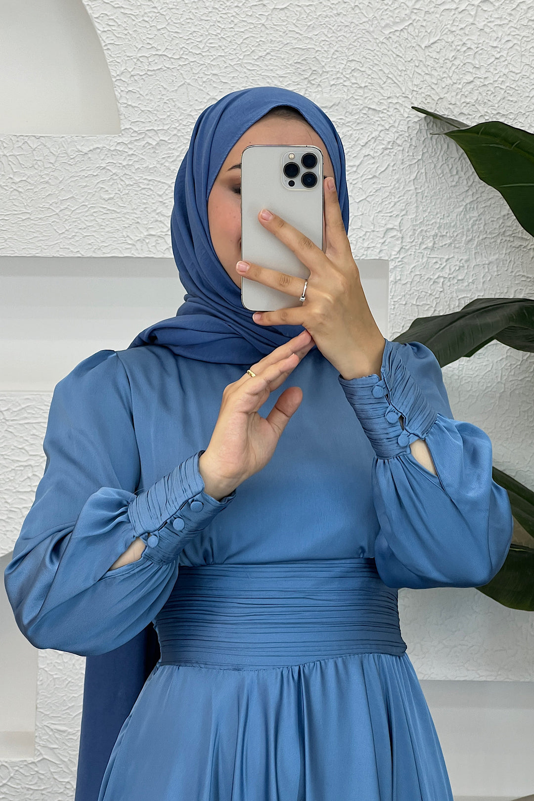 Beli Piliseli Saten Abiye İndigo 04340-INDIGO