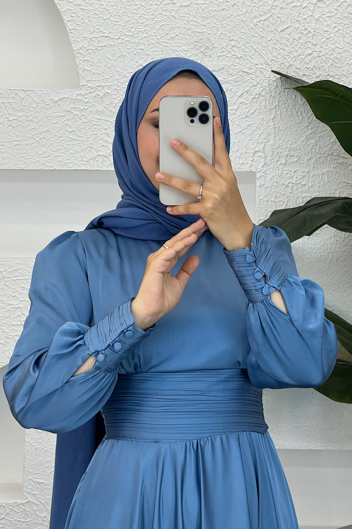 Beli Piliseli Saten Abiye İndigo 04340-INDIGO