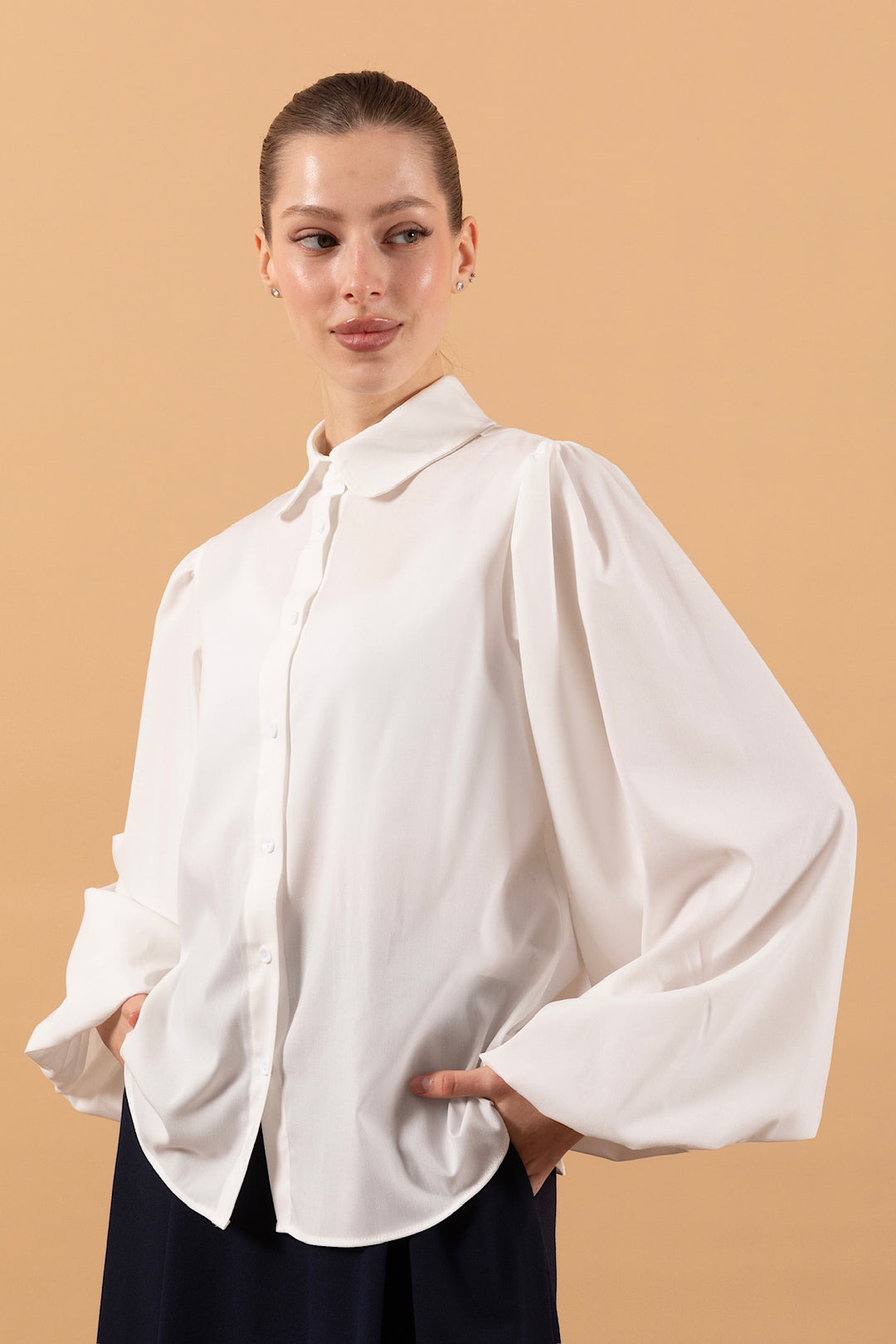 Dira Balon Kol Gömlek Beyaz 1913-BEYAZ