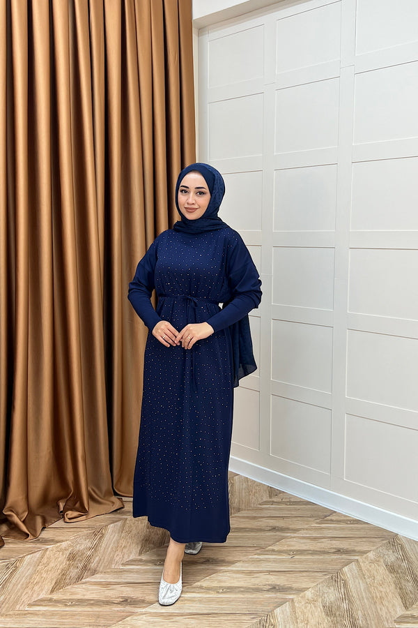 Mabel Taşlı Triko Elbise Lacivert 25270-LACIVERT