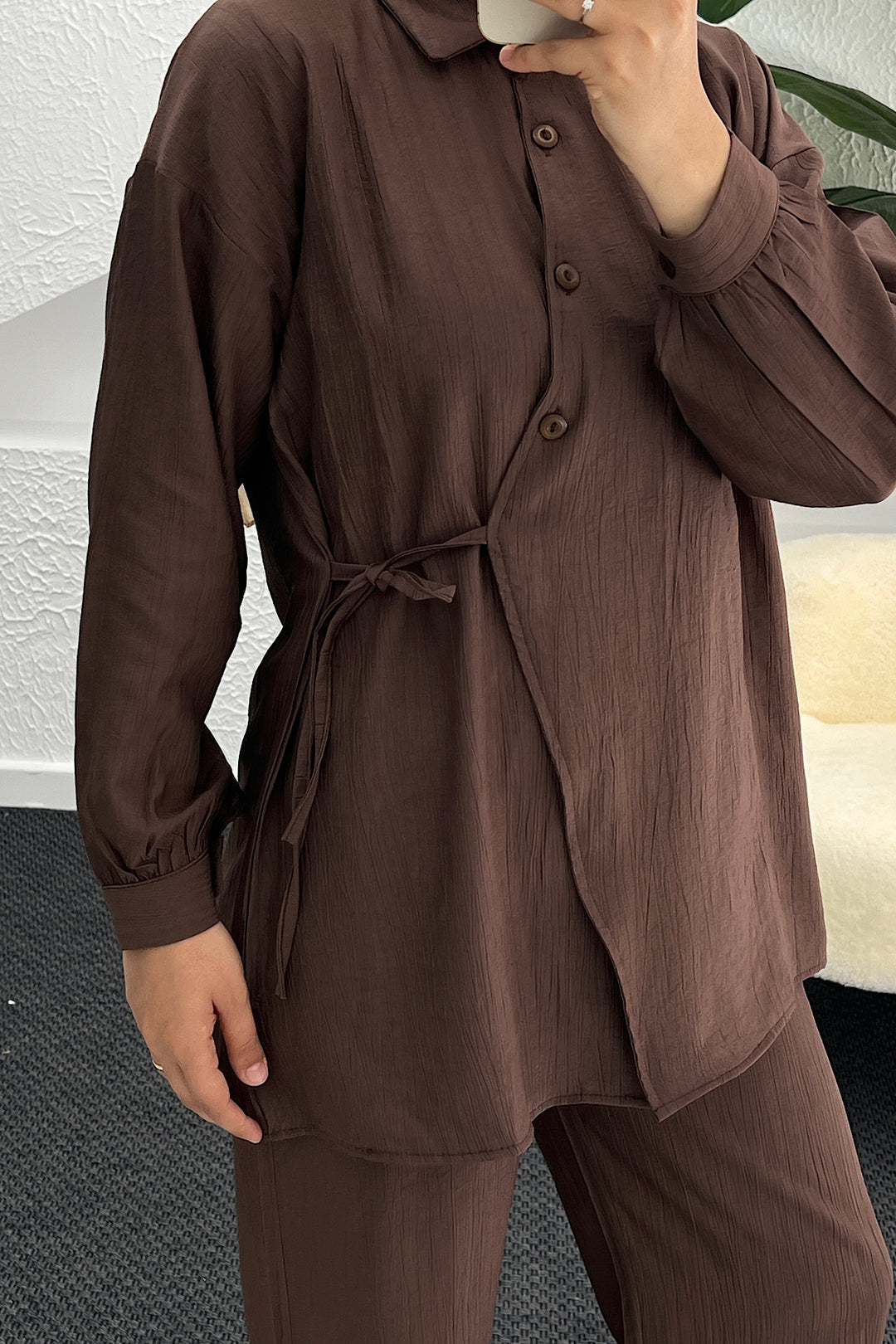 Tuana Yandan Bağlamalı Takım Kahverengi 3130-KAHVERENGI