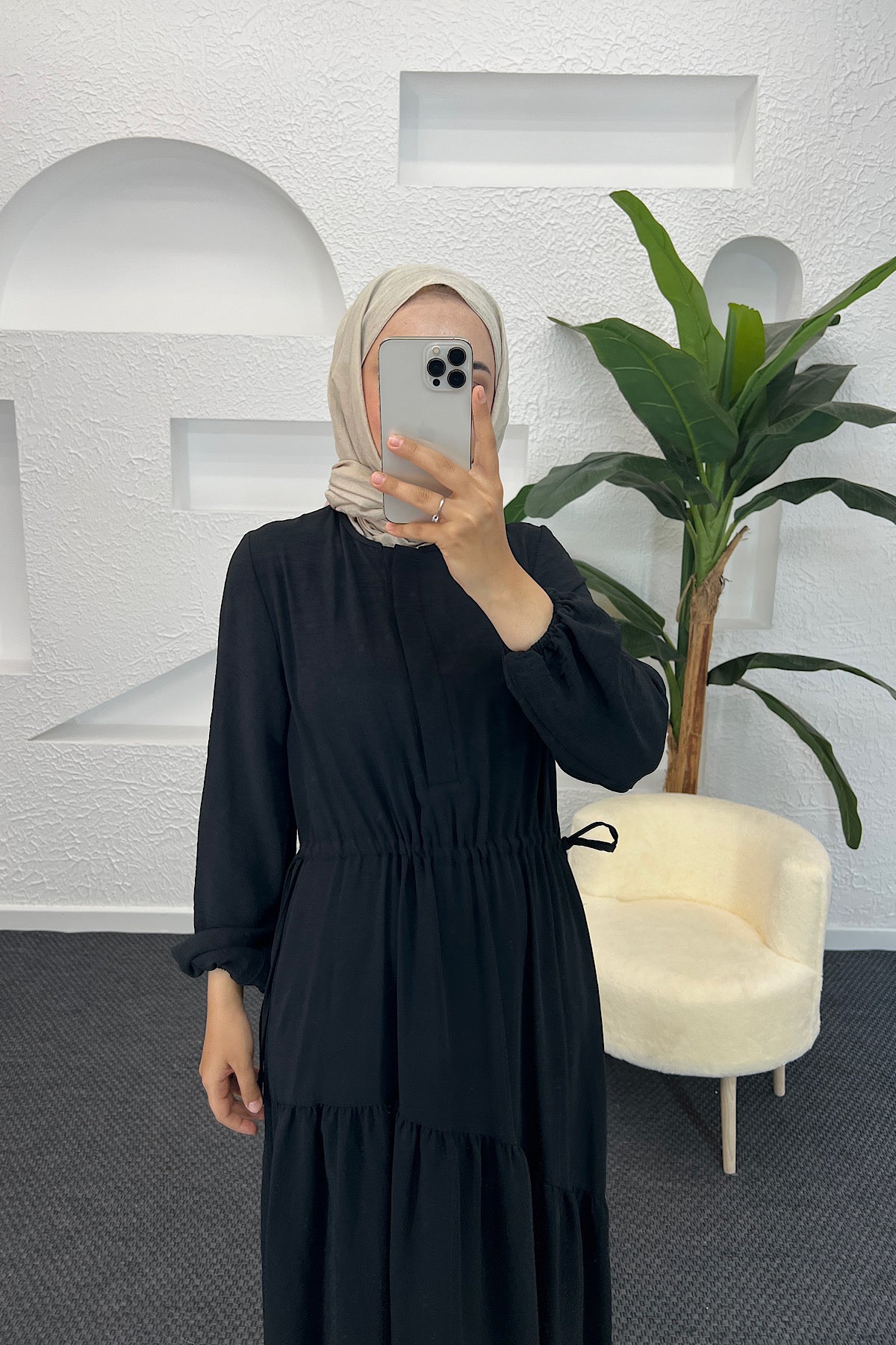 Beli Lastikli Linda Elbise Siyah 3852-SIYAH