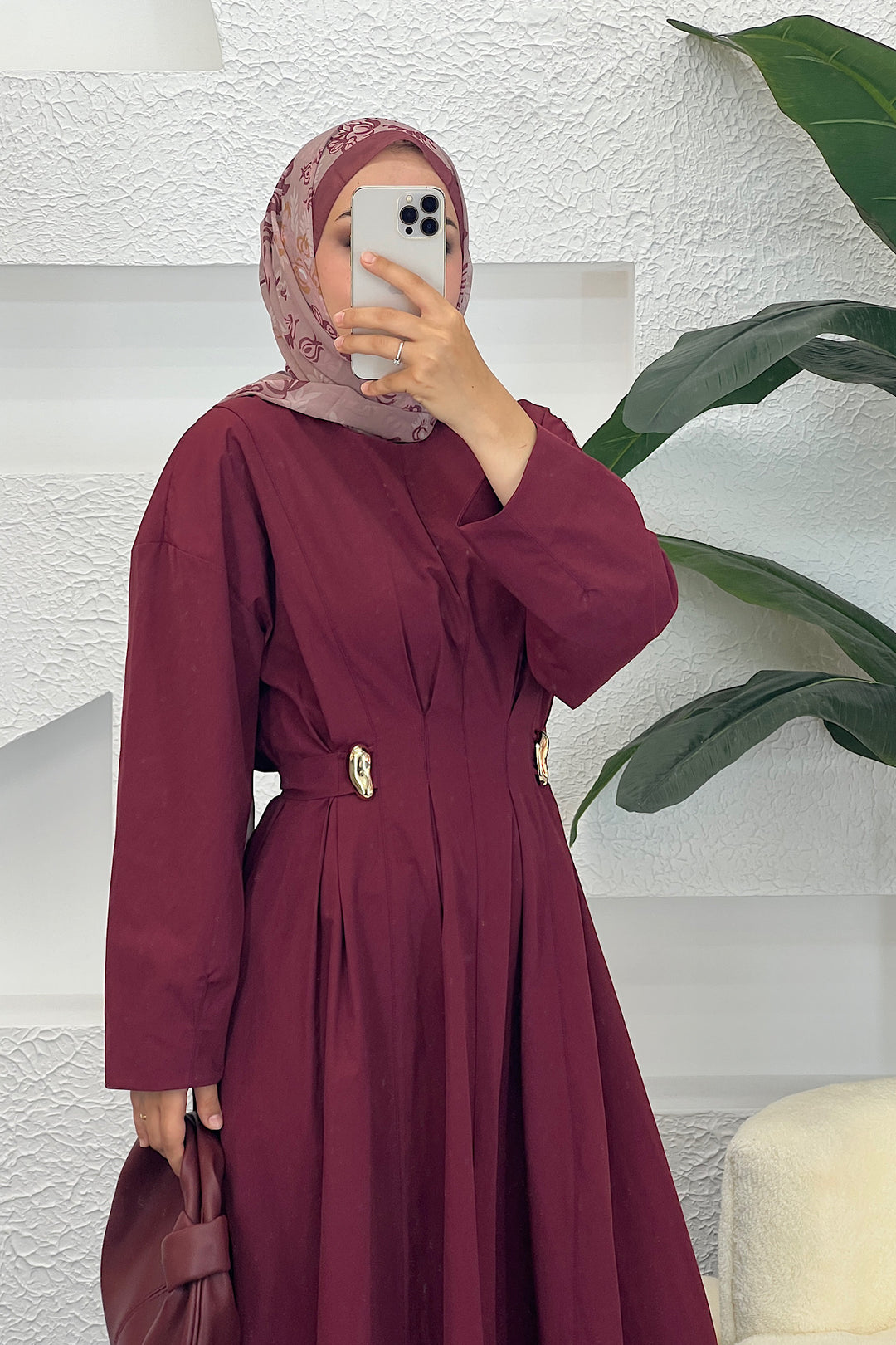 Leona Bel Detay Elbise Bordo 0325-BORDO
