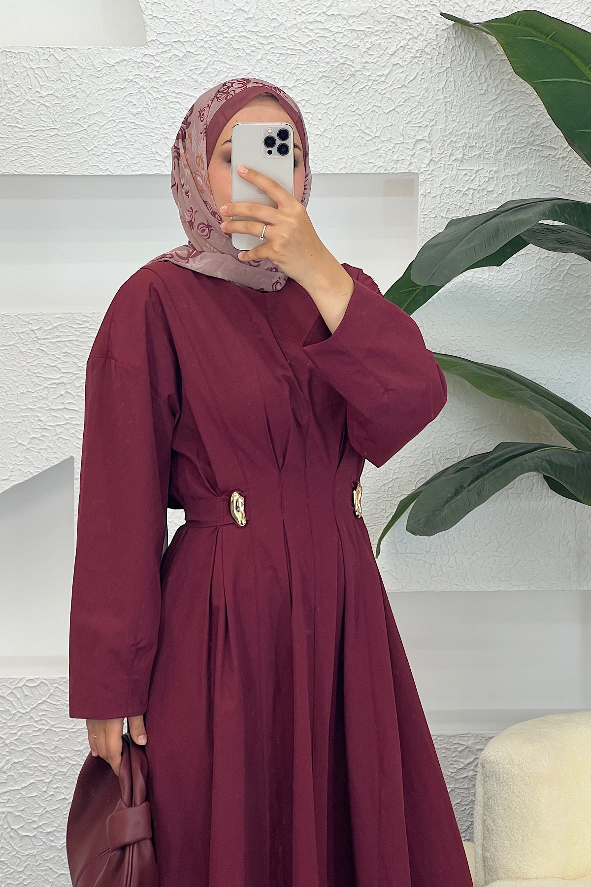 Leona Bel Detay Elbise Bordo 0325-BORDO