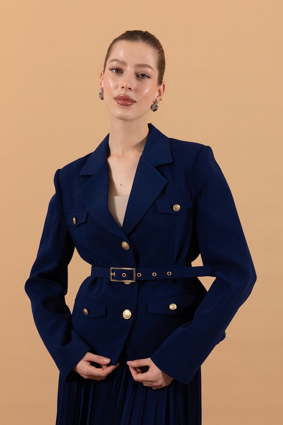 Eteği Piliseli Ceket Takım İndigo 2019-INDIGO