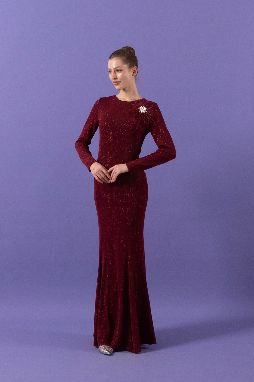 Simli Balık Abiye Bordo 3015-BORDO