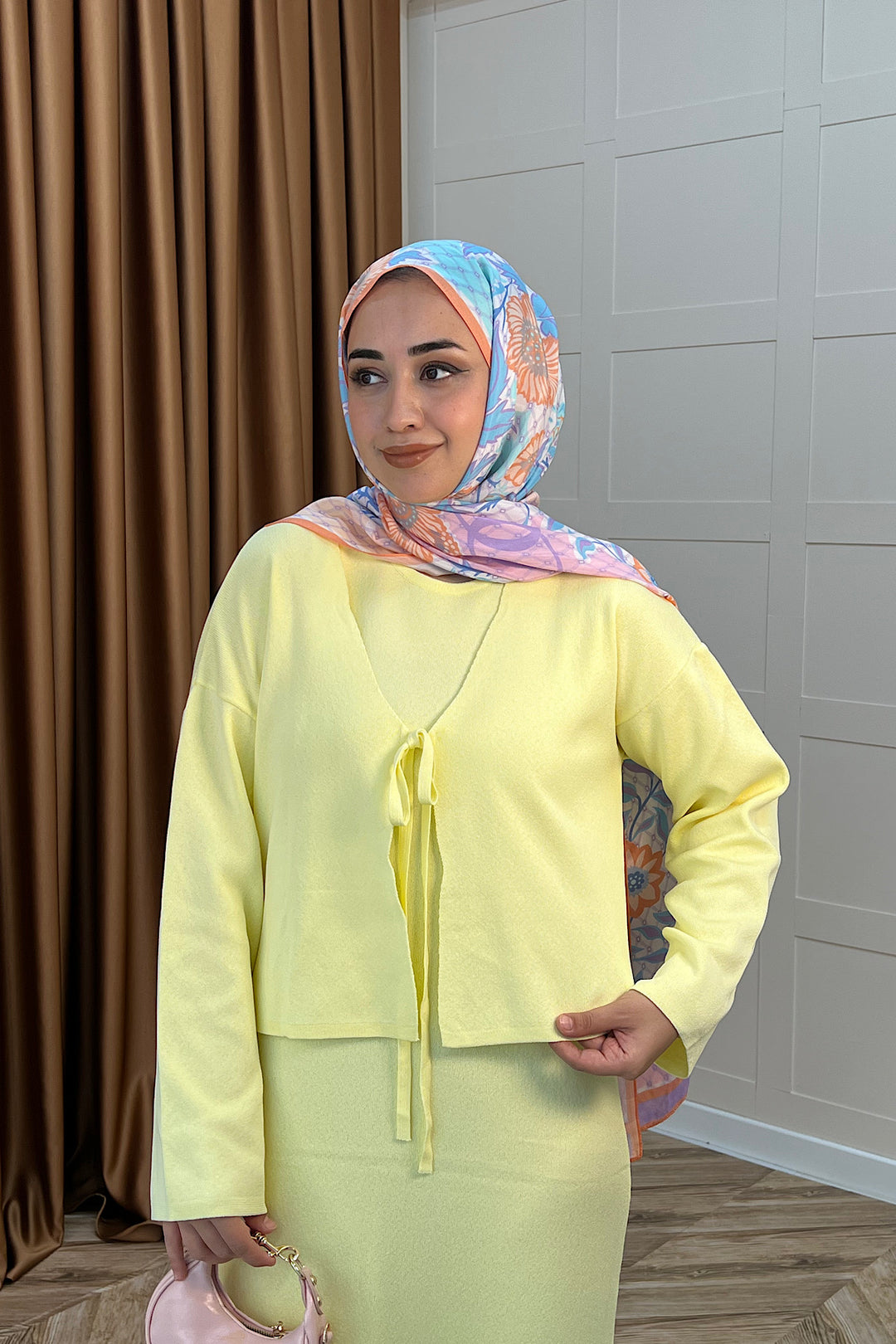 Ester Croplu İkili Triko Elbise Sarı 25160-SARI