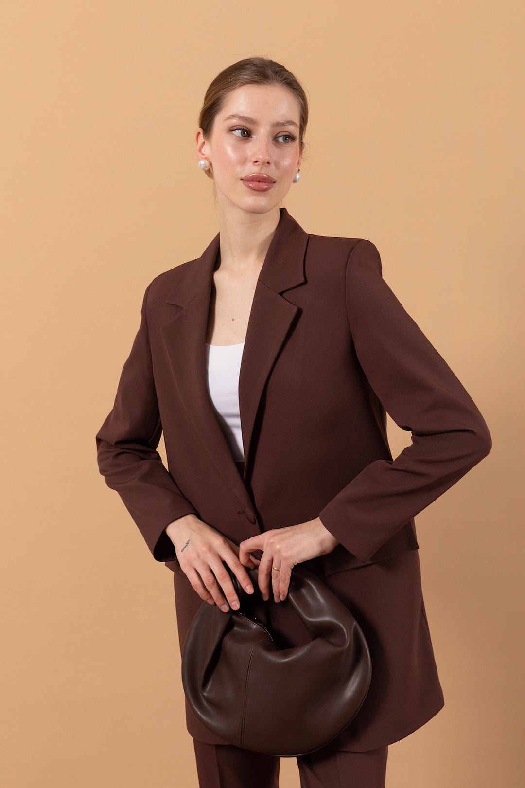 Tek Düğmeli Ceket Takım Kahverengi 6195-KAHVERENGI