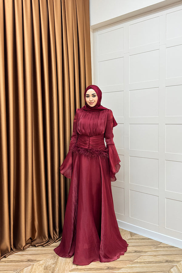 Nova Bel Drapeli Abiye Bordo 3089-BORDO