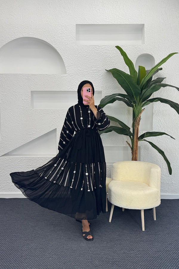 Luci Şifon Elbise Siyah 3712-SIYAH