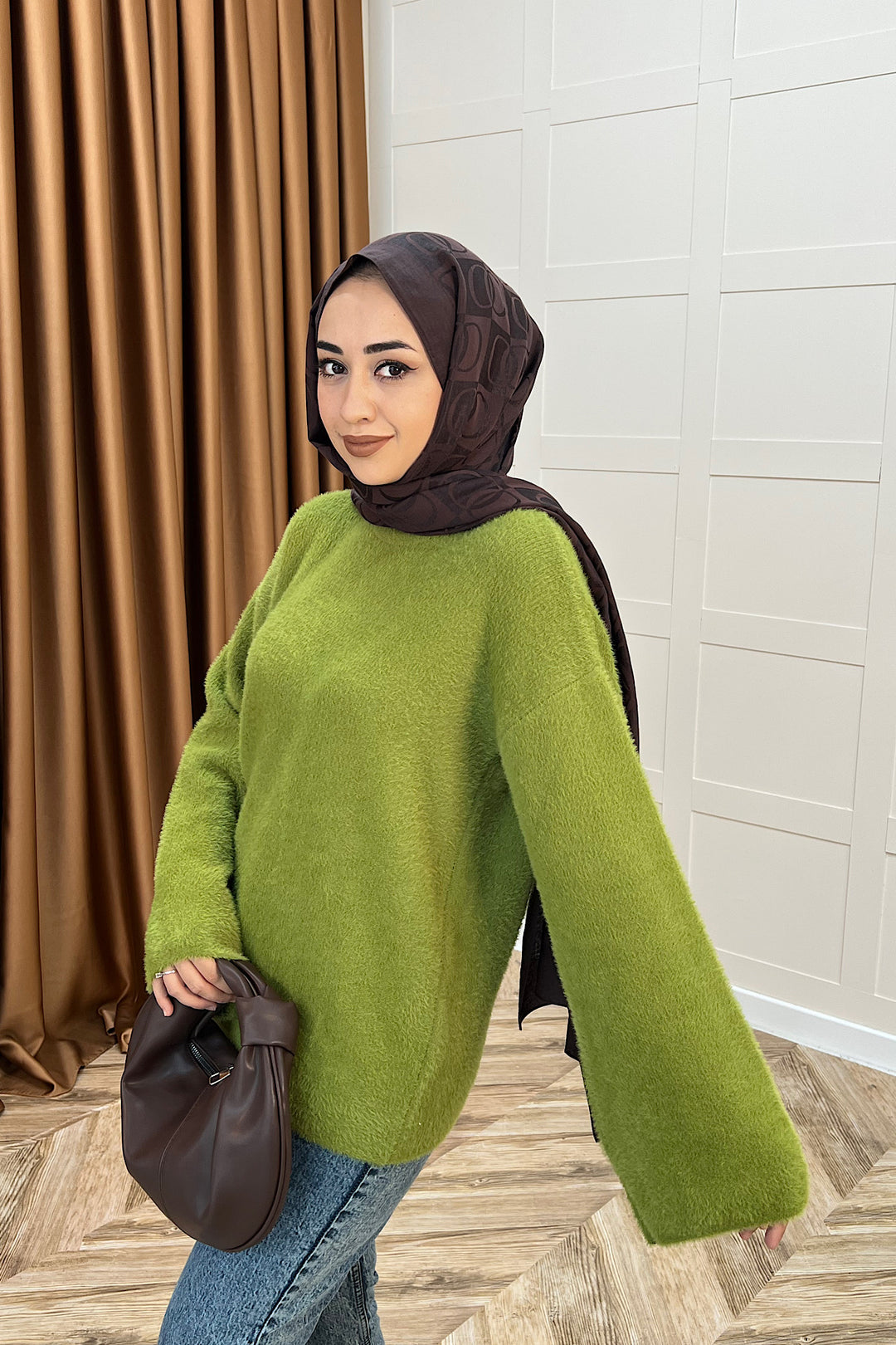 Leyal Triko Kazak Yağ Yeşili 25440-YAGYESILI