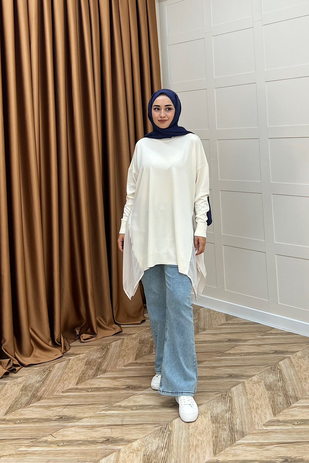 Hüda Şifon Detaylı Triko Tunik Taş 24290-TAS