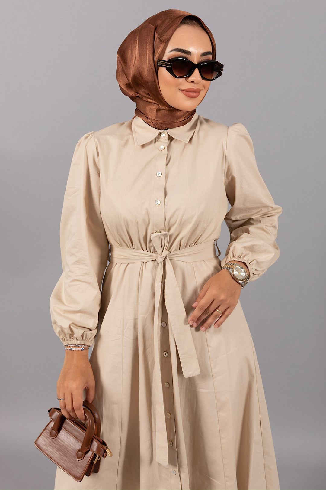 Dianora Boydan Düğmeli Elbise Taş 4974-TAS