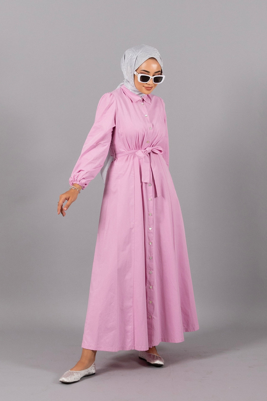 Dianora Boydan Düğmeli Elbise Pembe 4974-PEMBE