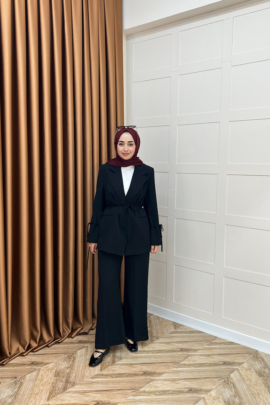 Kuşak Detay Ceket Takım Siyah 5004-SIYAH