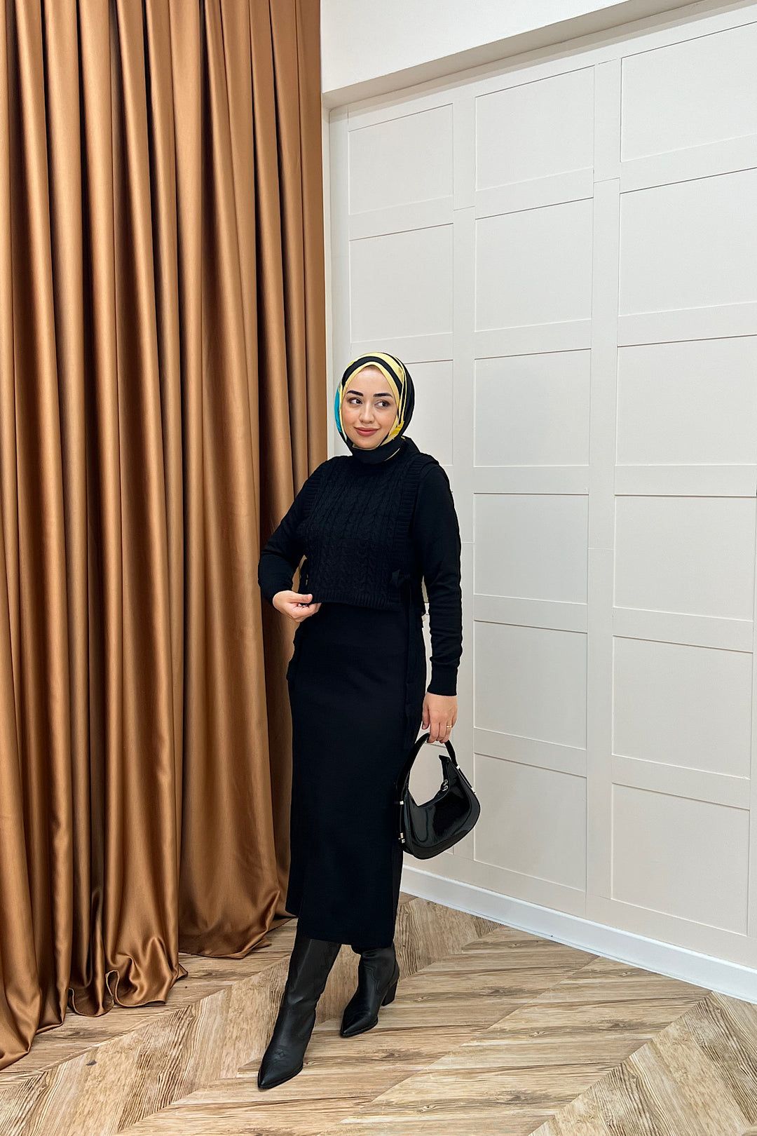 Barles İkili Triko Elbise Siyah 25220-SIYAH