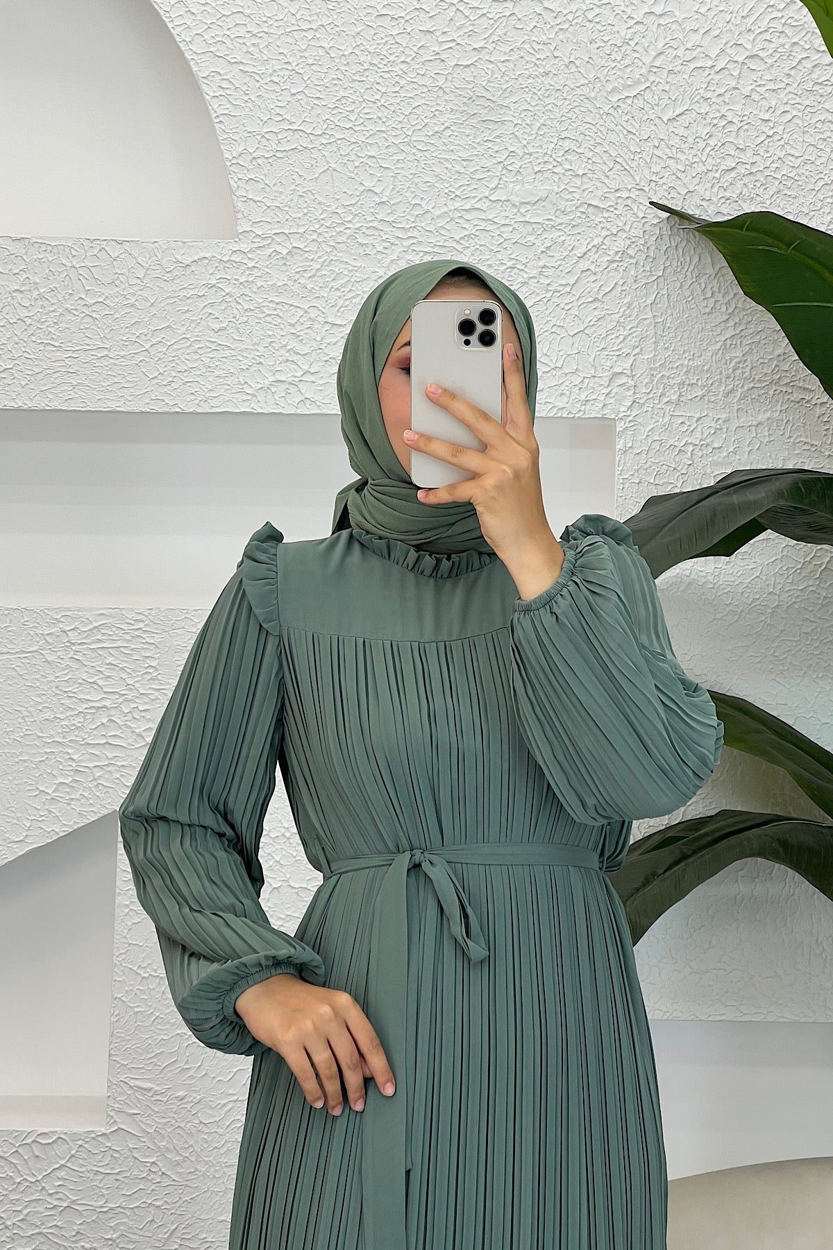 Bella Piliseli Şifon Elbise Mint 04670-MINT