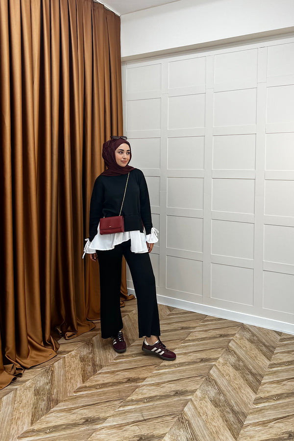 Truva Gömlek Detay Merserize Triko Takım Siyah 25350-SIYAH