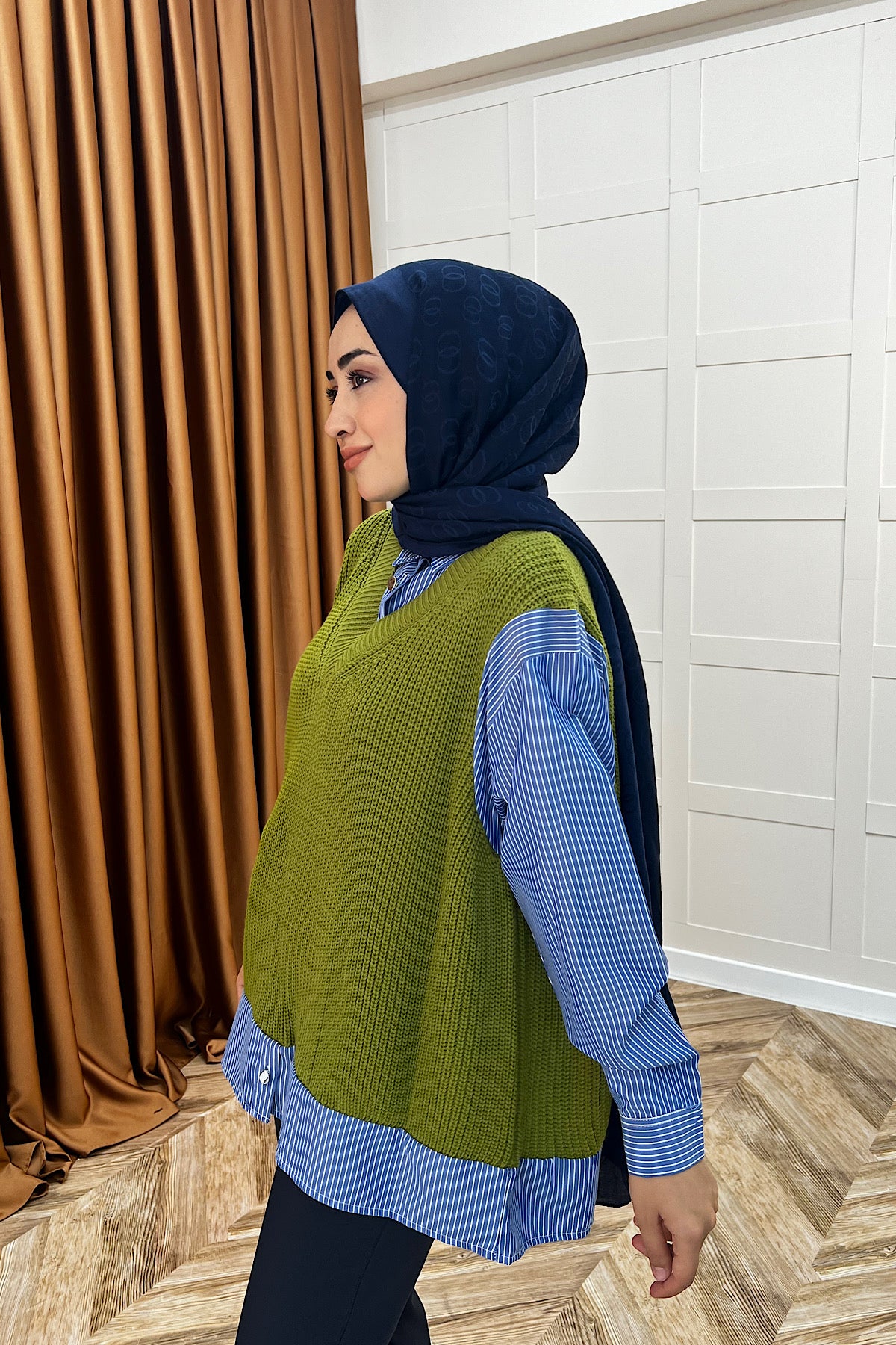 Triko Süveterli Gömlek Yeşil 24730-YESIL