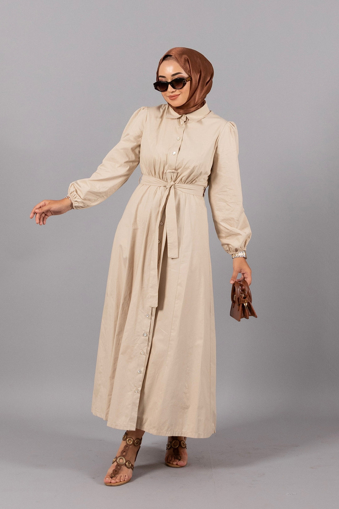 Dianora Boydan Düğmeli Elbise Taş 4974-TAS