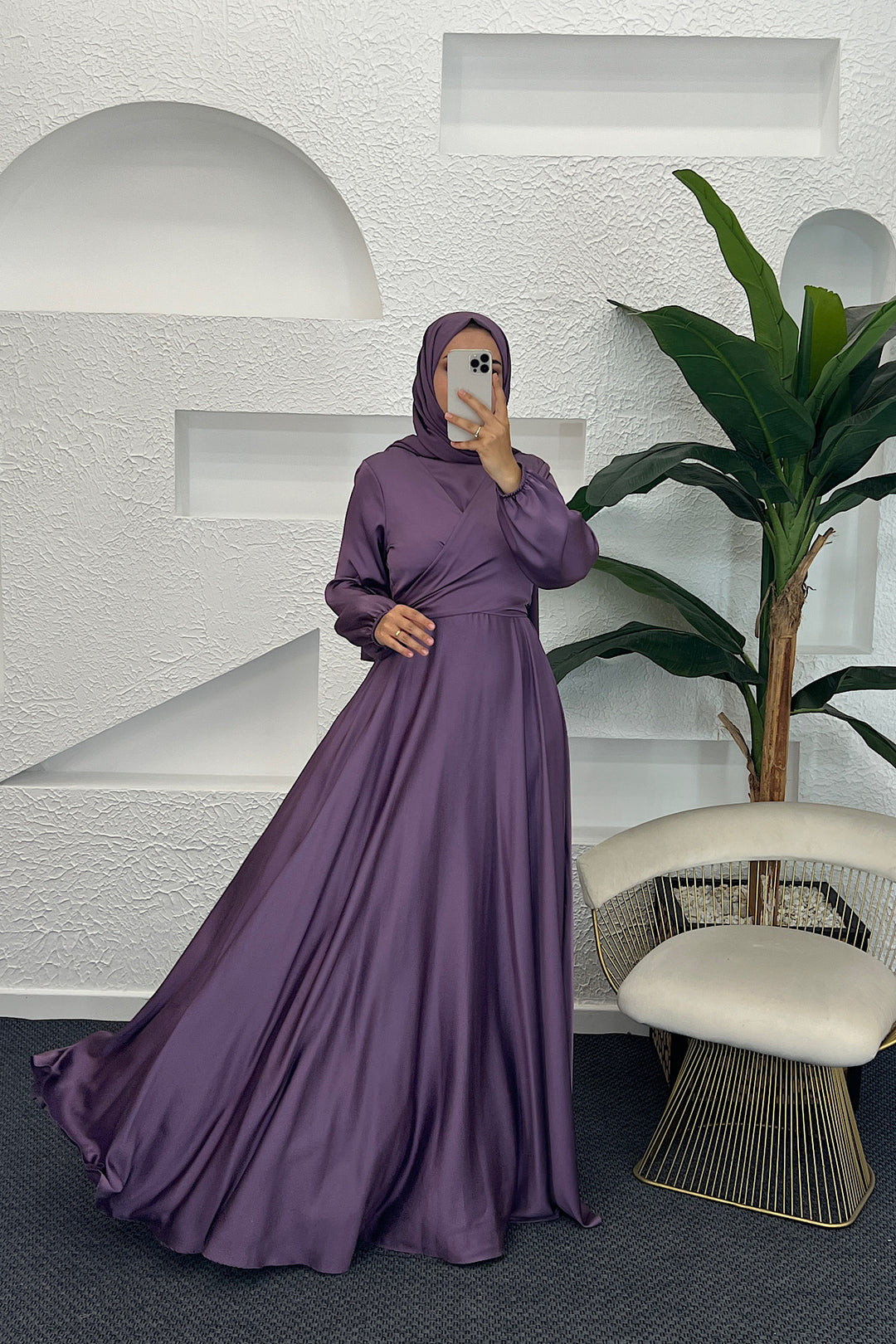 Önü Çarpraz Saten Abiye Lila 4529-LILA