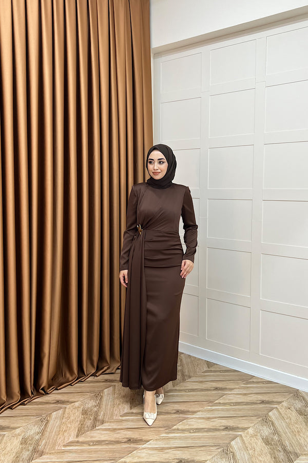 Hazel Saten Abiye Kahverengi 3084-KAHVERENGI