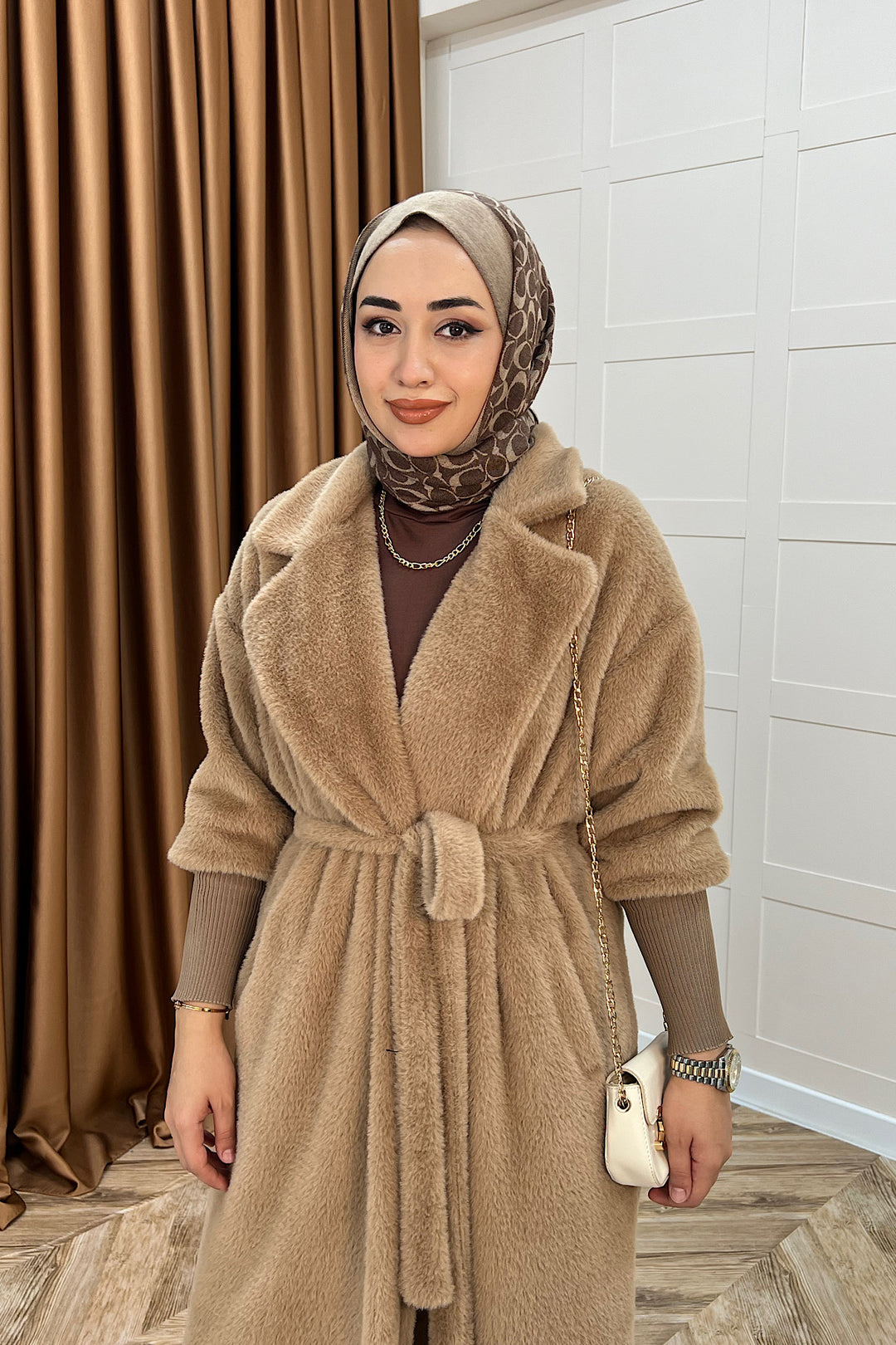 Angora Premium Kumaş Kaban Vizon 5519-VIZON
