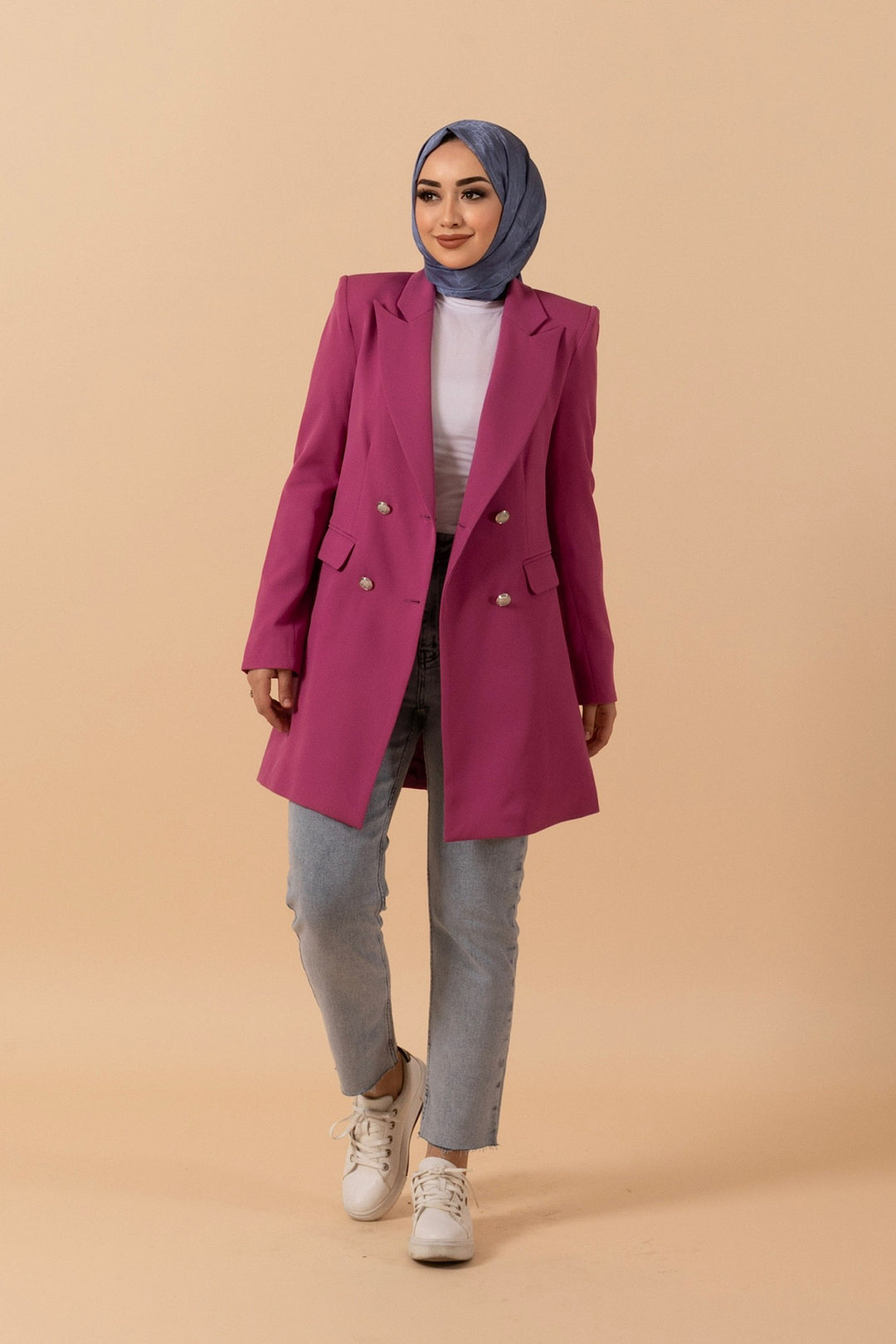 Dört Düğme Blazer Ceket Pembe 6136-PEMBE