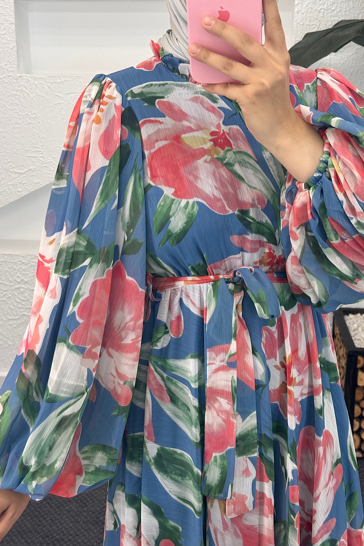 Mindy Hayal Desen Elbise Mavi 3055-MAVI