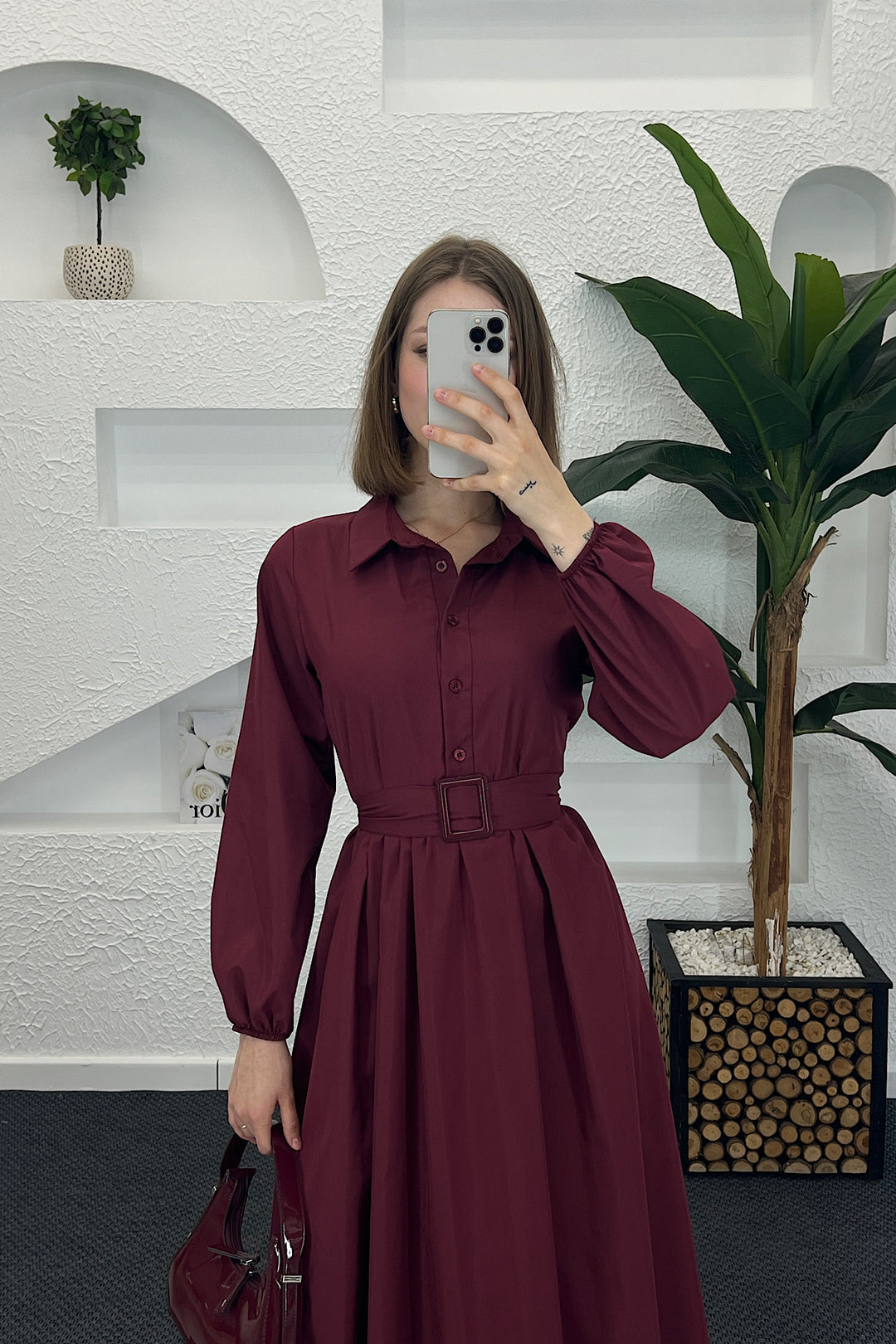 Anna Tericoton Elbise Bordo 9606-BORDO