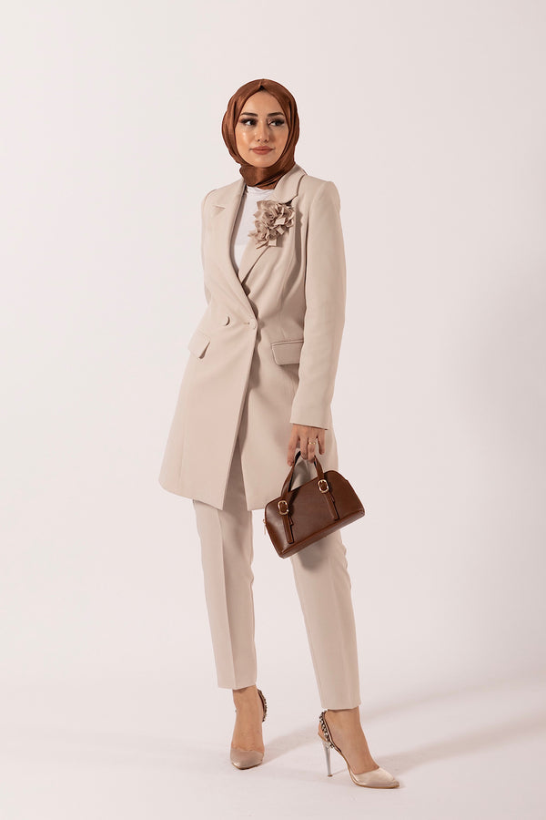 Çiçek Broşlu Ceket Takım Taş 6150-TAS
