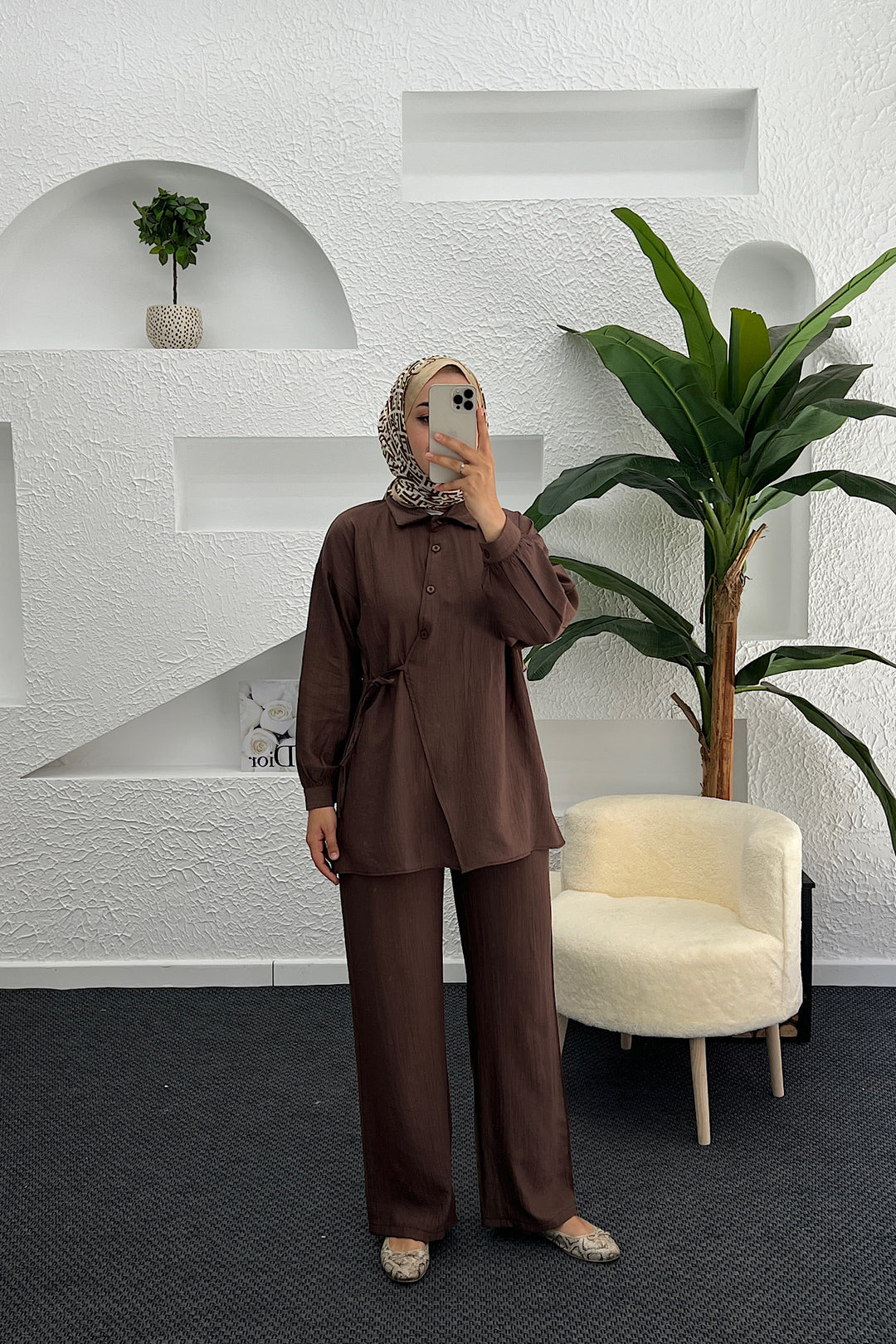 Tuana Yandan Bağlamalı Takım Kahverengi 3130-KAHVERENGI