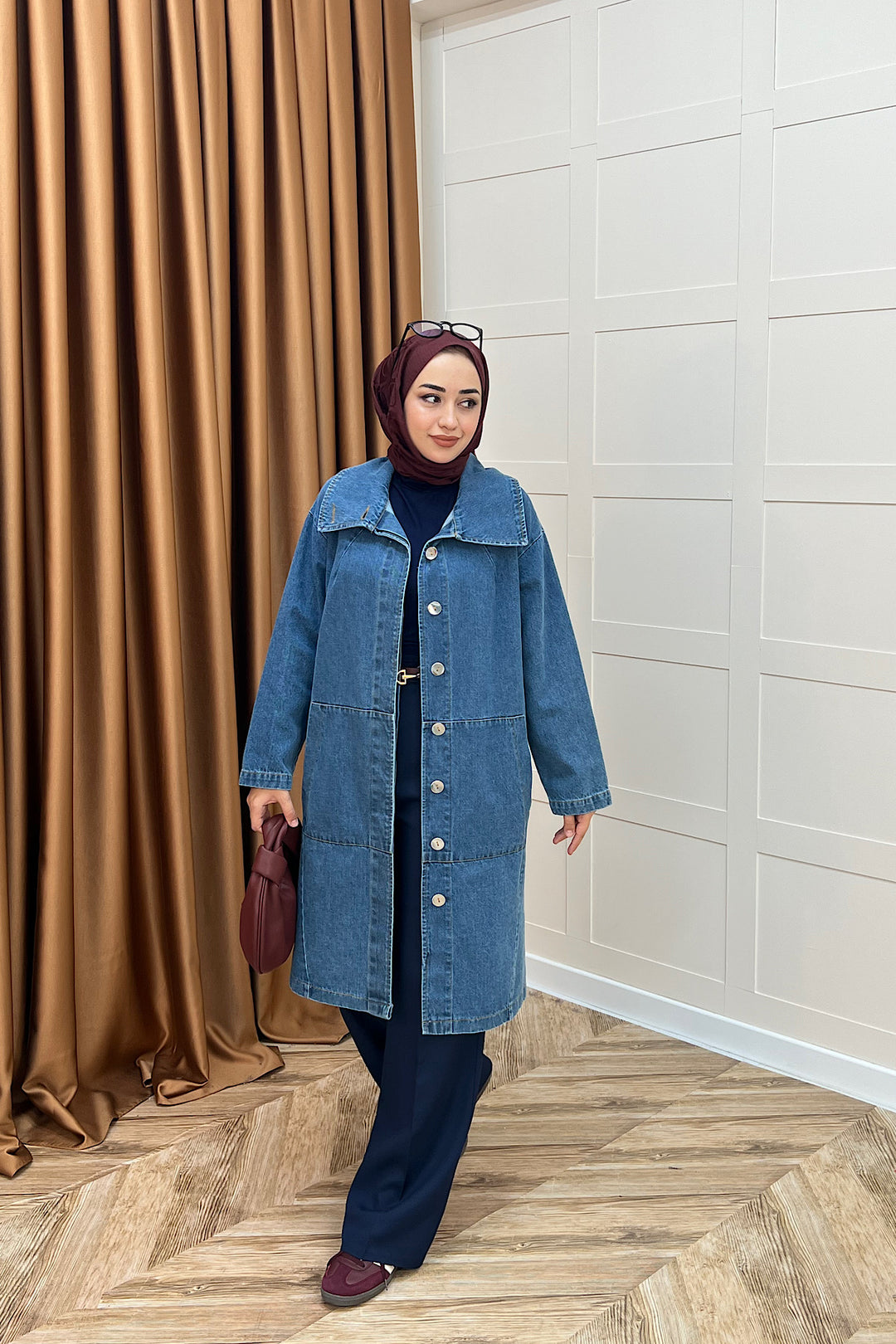 Yaka Detay Kot Ceket Mavi 5507-MAVI