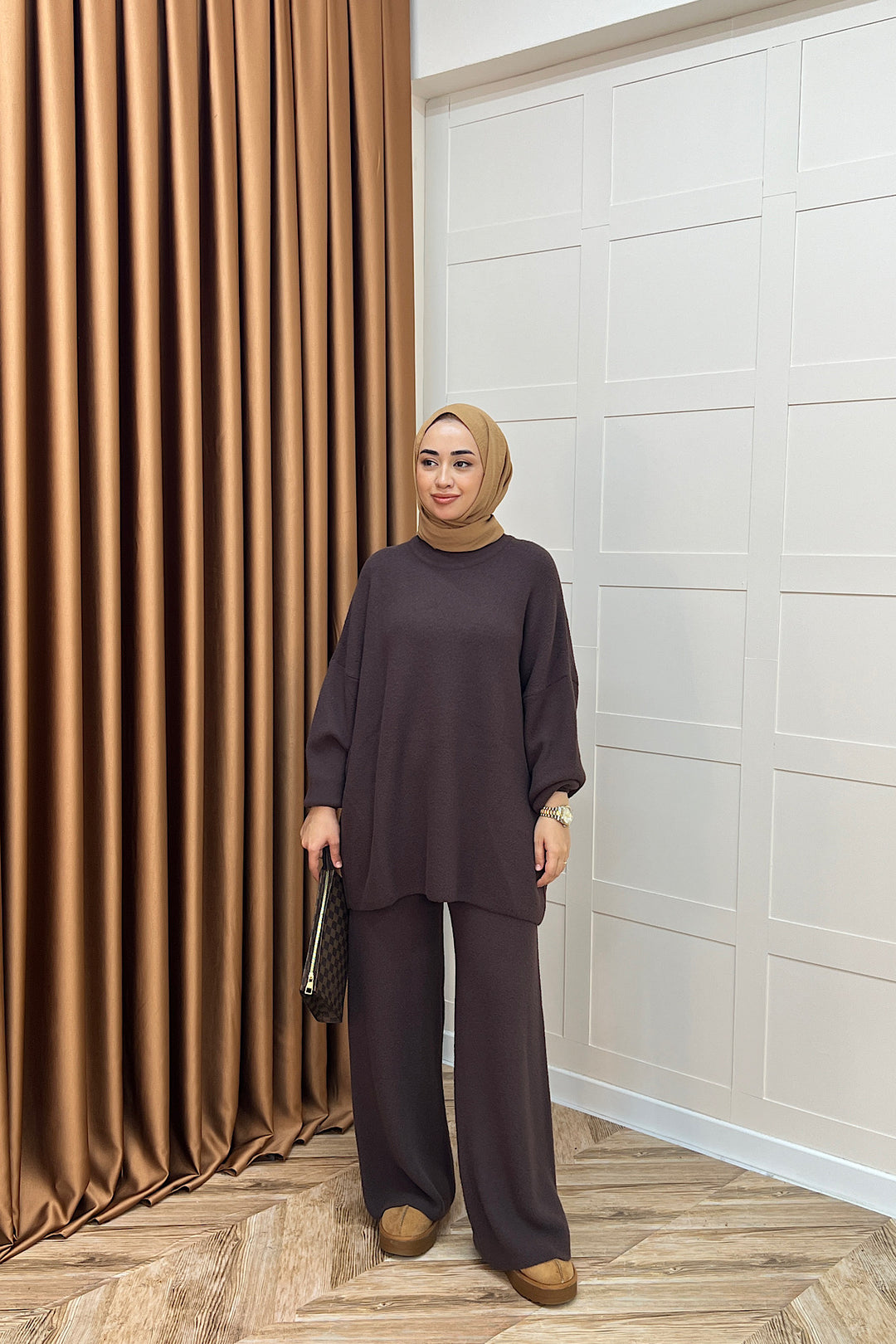 Dilşah Angora İkili Triko Takım Kahverengi 25650-KAHVERENGI