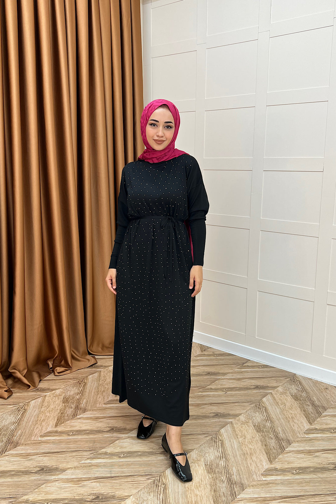 Mabel Taşlı Triko Elbise Siyah 25270-SIYAH