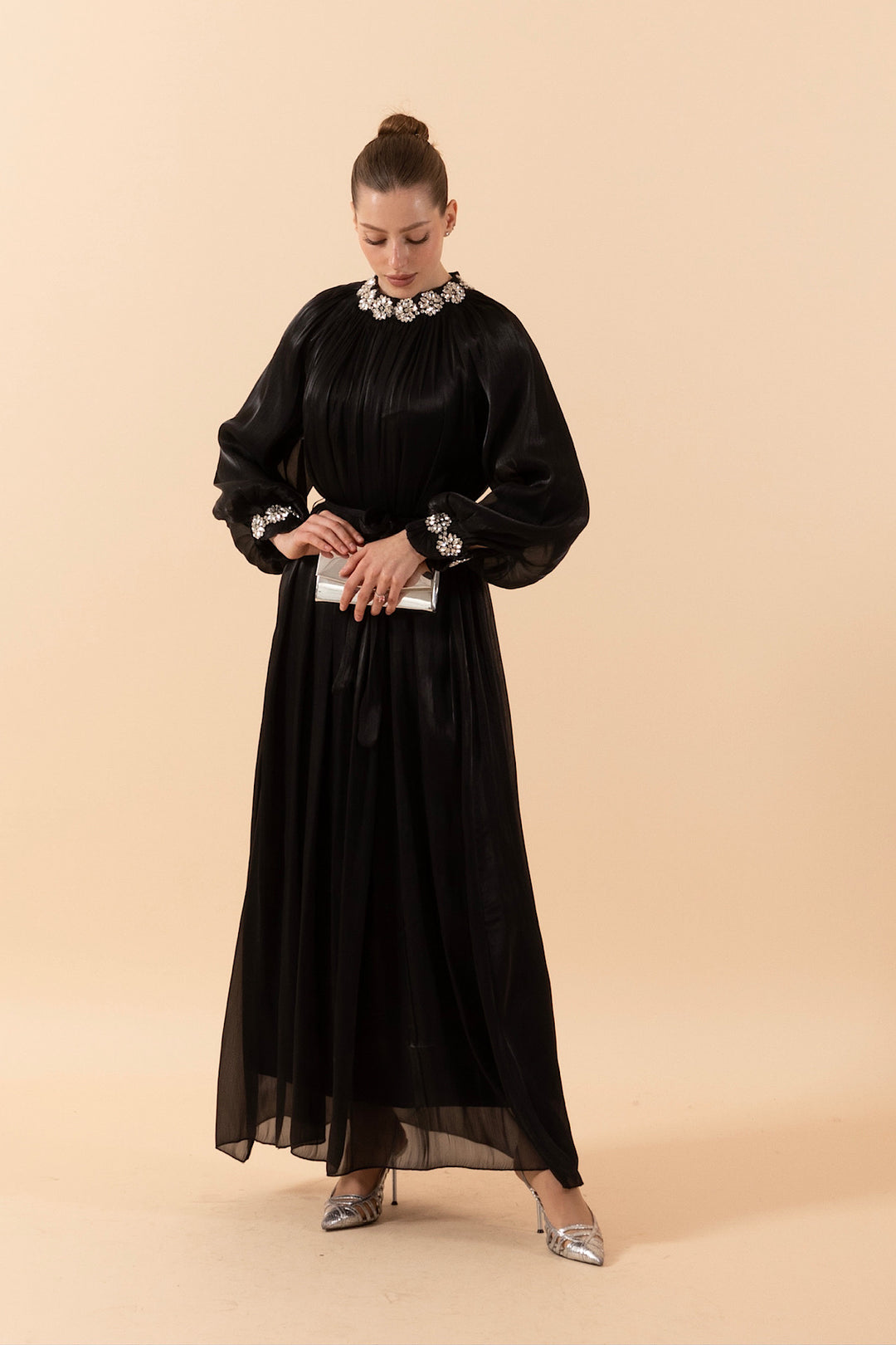 Aliza Taş İşlemeli Elbise Siyah 3029-SIYAH