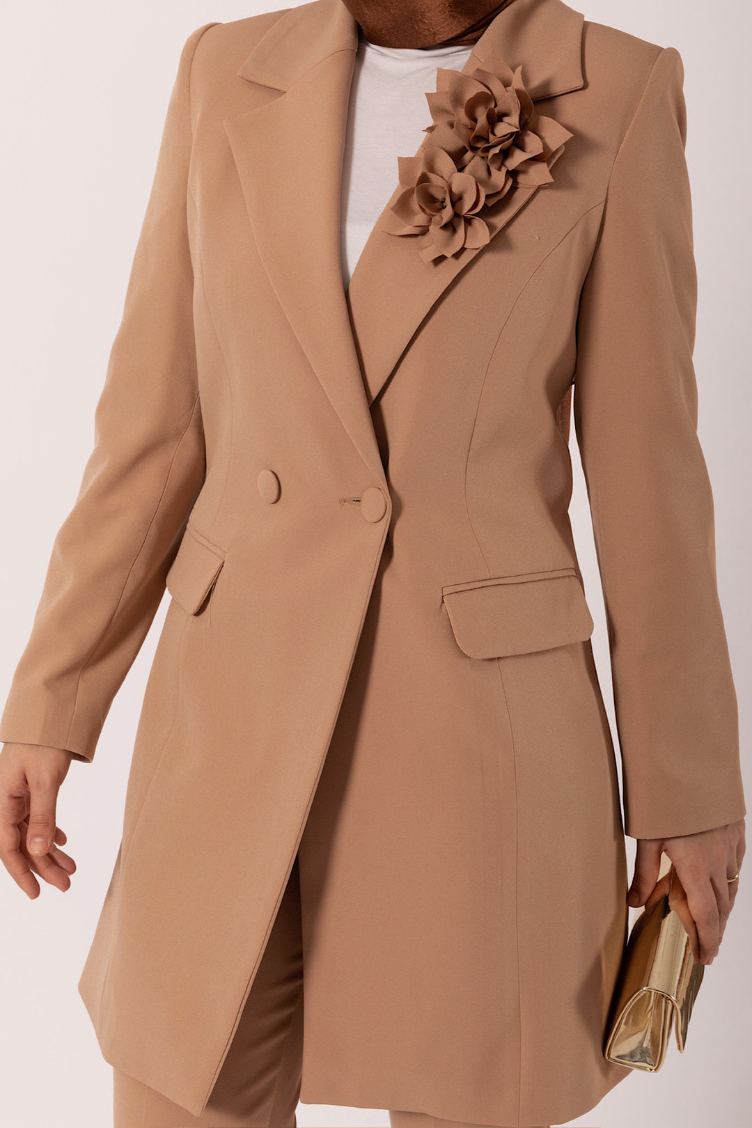 Çiçek Broşlu Ceket Takım Camel 6150-CAMEL