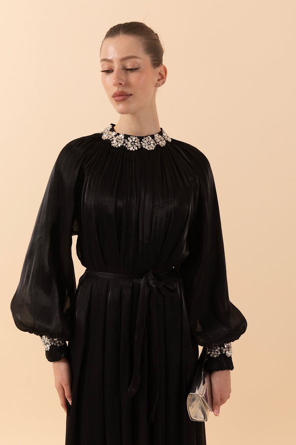 Aliza Taş İşlemeli Elbise Siyah 3029-SIYAH