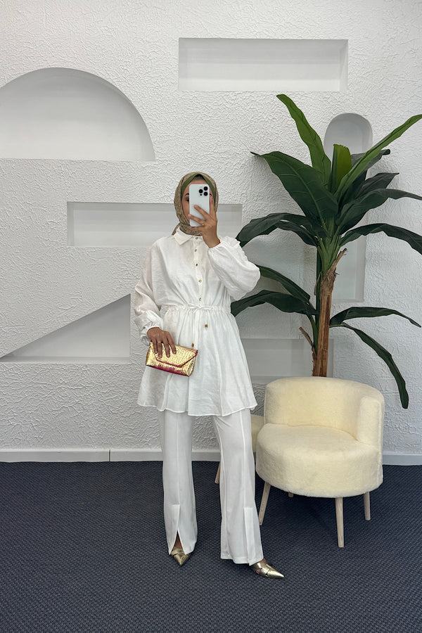 Beli Lastikli Modal Tunik Beyaz 2771-BEYAZ