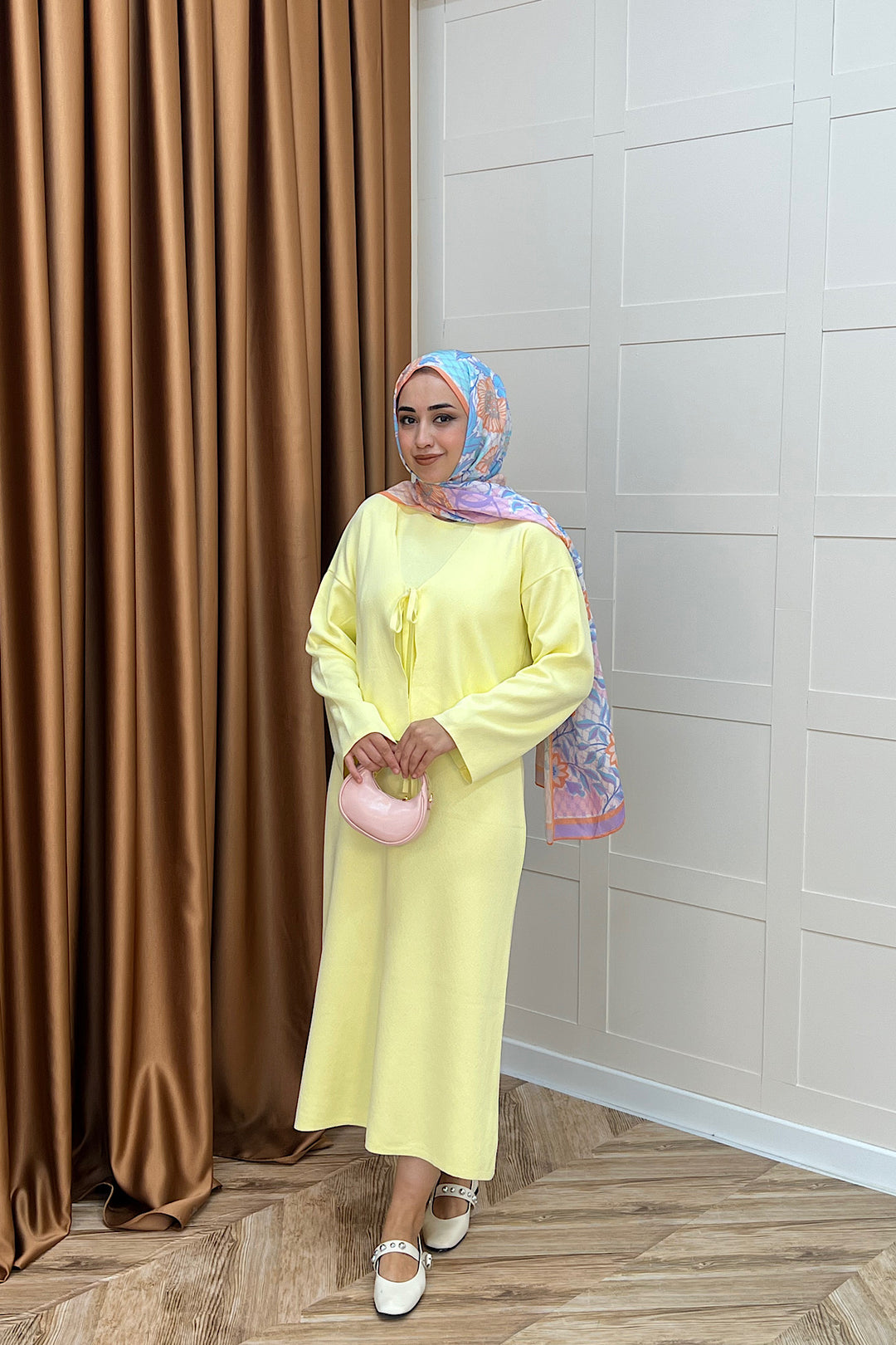 Ester Croplu İkili Triko Elbise Sarı 25160-SARI