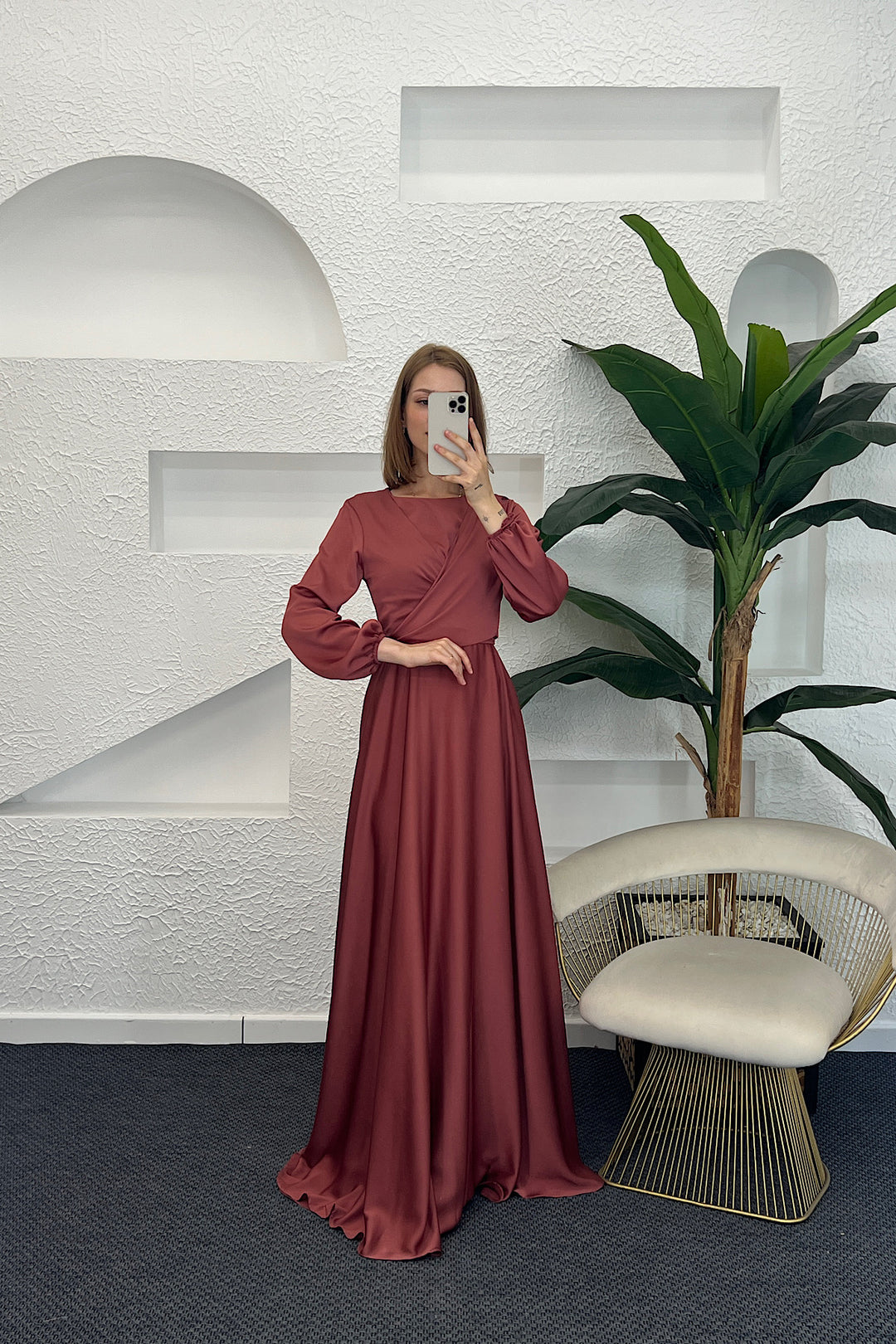 Önü Çarpraz Saten Abiye Taba 4529-TABA