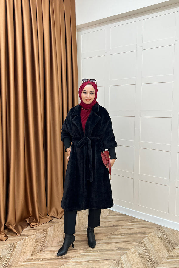 Angora Premium Kumaş Kaban Siyah 5519-SIYAH