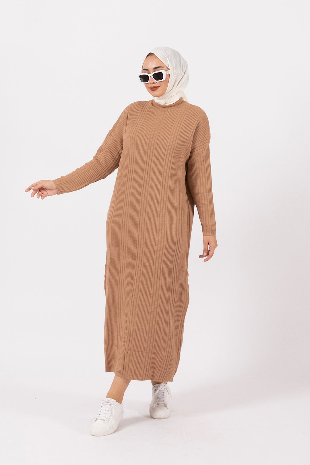 Meva Fitilli Triko Elbise Camel 24K8773-CAMEL