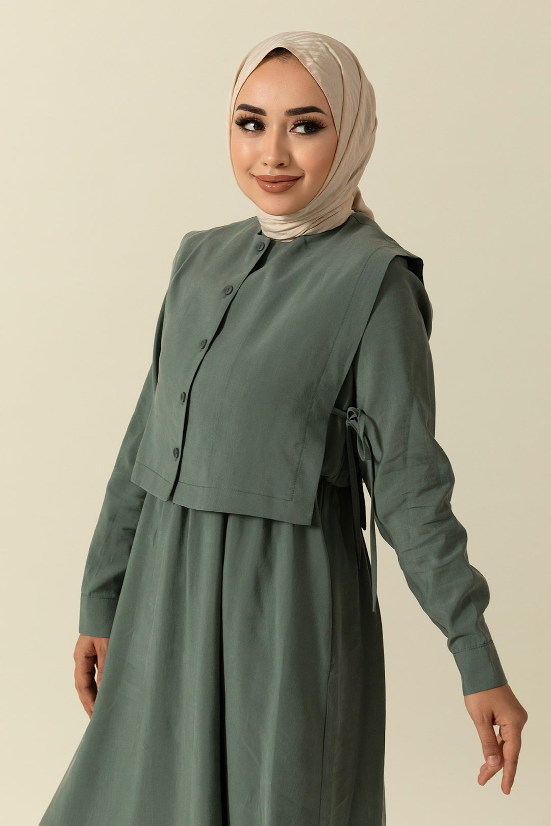 Beli Lastikli Yelekli Elbise Mint 8349-MINT